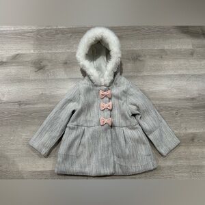 I179 CARTER'S Jacket Hoodie Girls Size 4 Grey Pink Faux Wool Winter